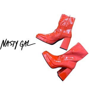 Nasty Gal Patent Orange Red Sock Boots size 40